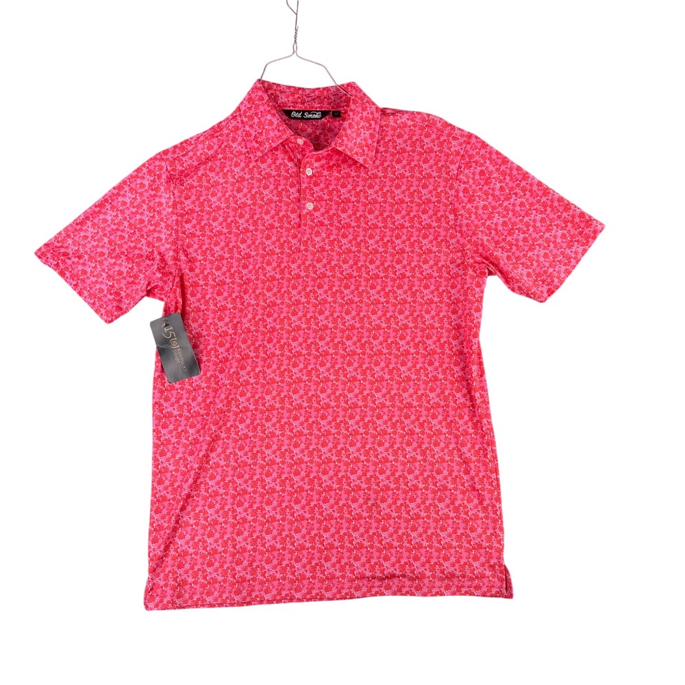 Old Smoke Polo Shirt Mens‎ Medium Red Floral Kentucky Derby 150 Rose Print New